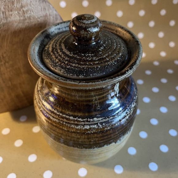 Studio Art Pottery Sugar Pot or Jar w Lid Artist Stamped Apothecary Rustic - Picture 2 of 7